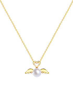 天使翅膀爱心形吊坠女黄金项链