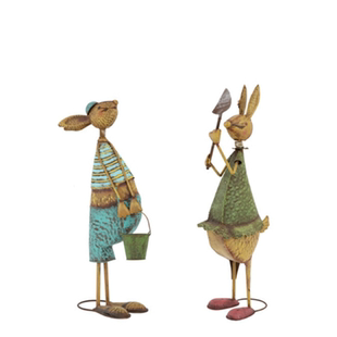 正品兔子特惠 做旧铁艺兔子摆件 花园精灵 园艺杂货摆件 庭院花房