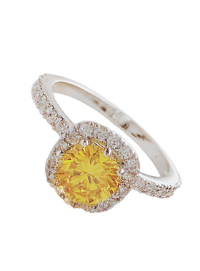 韩国官网微镶小方柠檬黄配饰戒指