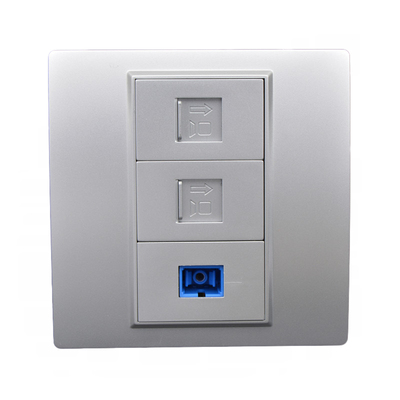 86型银色千兆六类电脑网络光纤插座三位暗装SC光纤双CAT6网口面板