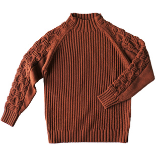 半高圆领棒针毛衣美式休闲复古质感厚实男宽松插肩羊毛粗线针织衫