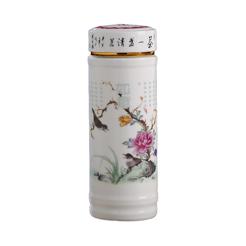 景德镇青花瓷茶杯带盖双层陶瓷保温杯大容量男女办公泡茶水杯礼品