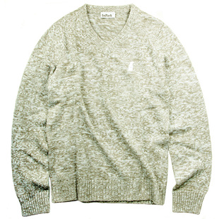 V领毛衣男美式休闲韩学院修身套头厚螺纹领边花色粗线羊毛针织衫