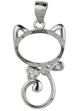 diy纯银喵星人镶嵌琥珀蜜蜡空托