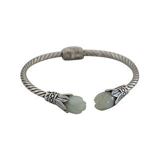 和田玉兰花925纯银开口手镯女复古活口做旧民族风饰品送女朋友妈