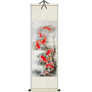 九鱼图丝绸卷轴画山水画礼品定制国画绢画花鸟画装饰画国画
