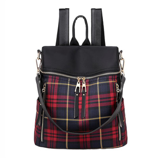 双肩包女2025新款韩版休闲旅行牛津布大容量帆布格子包包两用背包