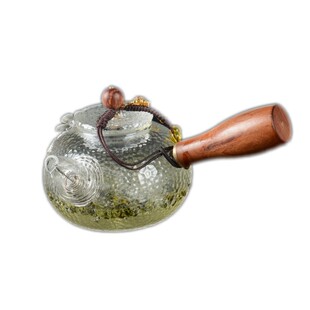 锤纹贴锡玻璃茶壶高温耐热一枝梅实木侧把煮茶壶加厚功夫泡花茶壶