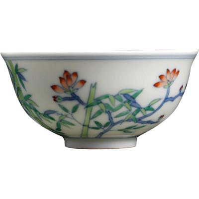 枭窑手工手绘雅竹杯斗彩茶杯