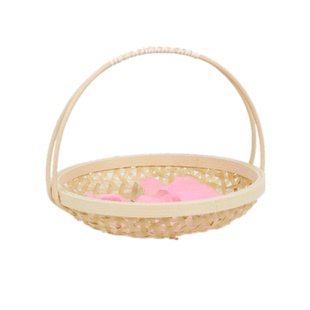 影楼古装汉服摄影道具手拿筐花篮工笔画风拍照装饰儿童竹编小提篮