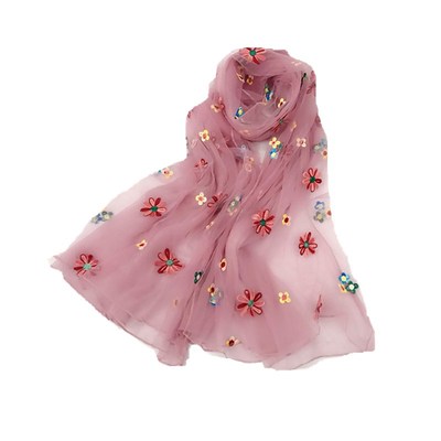 夏季新款白色刺绣长纱巾