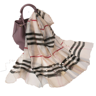 杭州特价正品真丝围巾女秋冬季桑蚕丝英伦风巴宝格子薄款长款丝巾