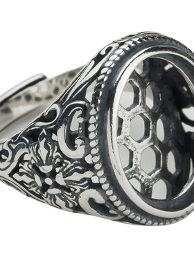 纯银做旧时尚个性风仿古戒指托