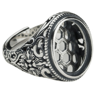 925纯银戒指托空托开口戒托做旧复古镶嵌男时尚个性仿古白银13*16