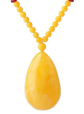 民族风复古琥珀水滴项链长款鸡油黄蜜蜡平安扣吊坠男女配饰毛衣链