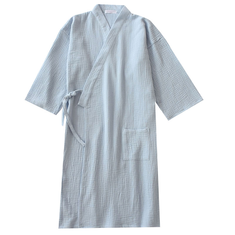 日式浴袍男夏季纯棉棉纱布中长款睡袍薄款宽松和风和服睡衣家居服