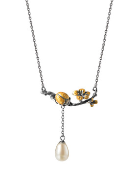 花枝复古风做旧珍珠饰品吊坠项链