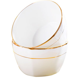 家用骨瓷饭碗陶瓷面碗创意金边方碗汤碗套装可爱吃米饭碗套装餐具