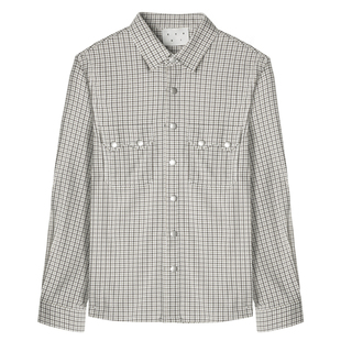 KUYIOU/设计师款 50支精梳棉复古威尔士格纹翻领按扣衬衫款外套男