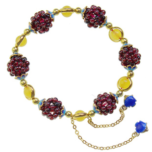 天然石榴石手工编织小球手链女款时尚原创个性手串配黄绿粉紫玉髓
