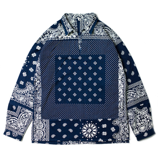 IndigoWhale 手工拔染蓝染腰果花波点拼接bandana Tunic Kerchief