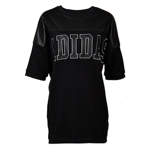 阿迪达斯三叶草针织PU拼接女子运动休闲长款过臀短袖卫衣S19921