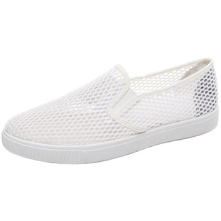 小白鞋女夏季网面鞋透气平底休闲鞋轻便一脚蹬学生懒人鞋网眼网鞋