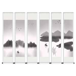 六联风景挂画水墨山水画丝绸画壁画定制公司礼品卷轴画迢迢跑字画