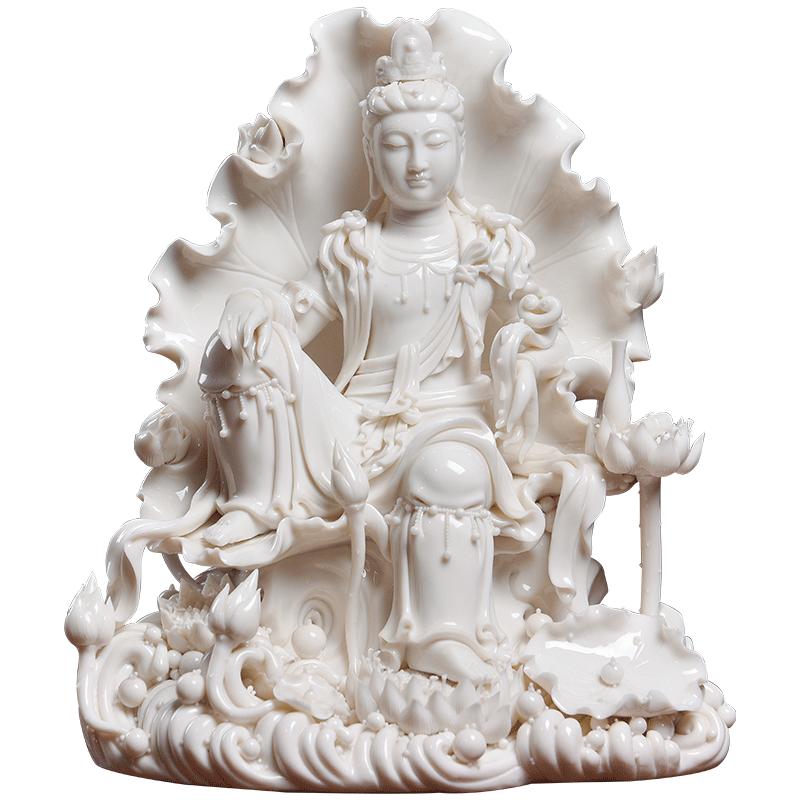 戴玉堂陶瓷摆件《莲池自在水月观音》郑金星德化白瓷佛像艺术品