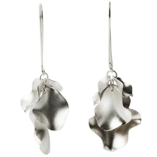 如此银作原创设计防过敏花瓣长款耳环女 足银 99纯银清新气质个性