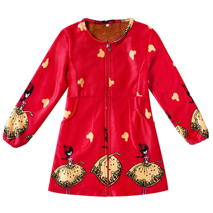 灯芯绒男女儿童棉袄罩衣泰迪绒秋冬加绒罩衫羽绒服外套宝围裙护衣