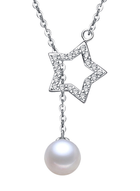 珍珠锆石吊坠银锁骨链女