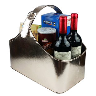 广州厂家直销  香槟色 皮质礼品篮  装饰篮 红酒篮  皮篮子