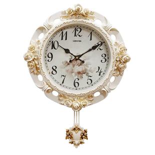 丽盛欧式挂钟现代静音摇摆钟表创意田园家用客厅装饰壁钟卧室时钟