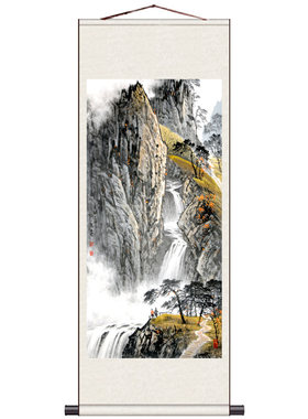 招财挂画水墨山水画靠山风水挂画红树青山国画卷轴画客厅鸿运当头
