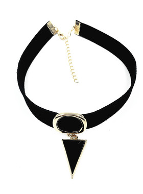 欧美黑色几何圆形项圈短链