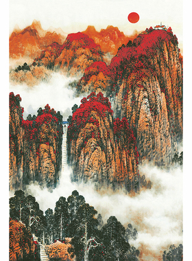 竖幅国画泰山日出风水墙壁装饰