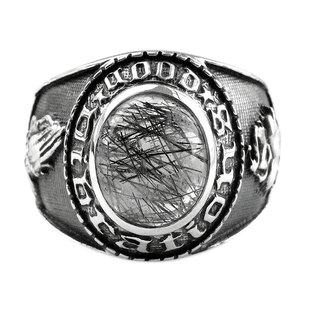 [守护X领袖]复古925纯银黑发晶戒指男士食指霸气欧美复古大指环