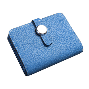 H家零钱包头层荔枝纹迷你卡包牛皮简约抽带圆扣真皮短款小零钱包