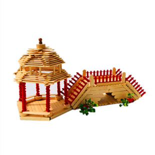 冰棒棍手工制作雪糕棒木棒凉亭小桥仿真模型儿童中班益智幼教材料