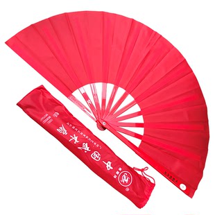 青龙太极扇响扇纯红色太级功夫扇一尺二寸成人太极拳武术扇子包邮