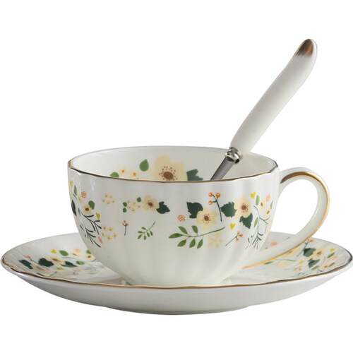 英式红茶杯碟套装欧式咖啡杯金边田园风高骨瓷陶瓷杯结婚礼物