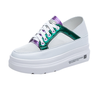 网纱透气真皮内增高小白鞋女夏百搭小码休闲运动厚底松糕网鞋凉鞋