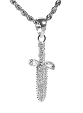 21SAVAGE同款嘻哈项链欧美个性匕首吊坠镀真金镶锆石男女健身潮人