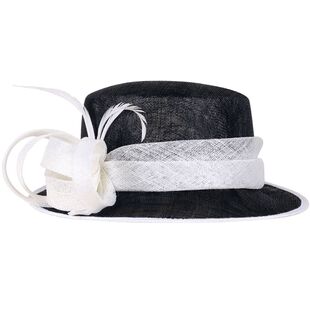 EE 春夏时尚麻纱小礼帽 黑白撞色平顶马会礼帽英式正装优雅帽子女