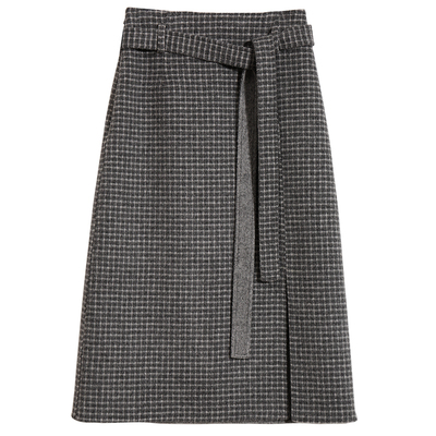 popchrio复古格子毛呢半身裙