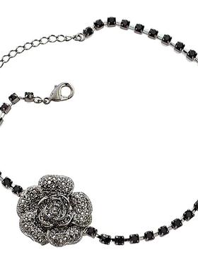 复古黑色玫瑰花朵配饰短款锁骨链