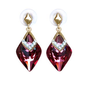 韩新潮酒红水晶长款耳环气质大气纯银针耳钉绿宝石无耳洞耳夹耳饰
