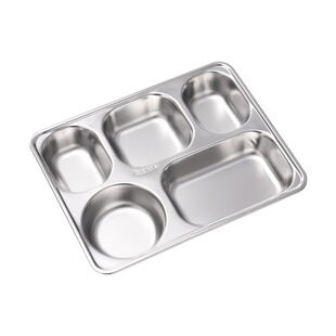 304不锈钢餐盘长方形快餐盘成人学生食堂分格饭盒幼儿园饭盘四格