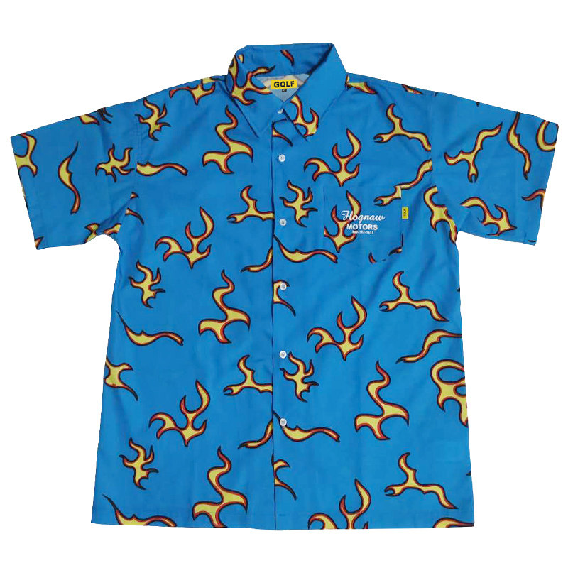 GOLF WANG BLUE FIRE SHIRT蓝色火焰Tee恤短袖夏威夷男女同款衬衫